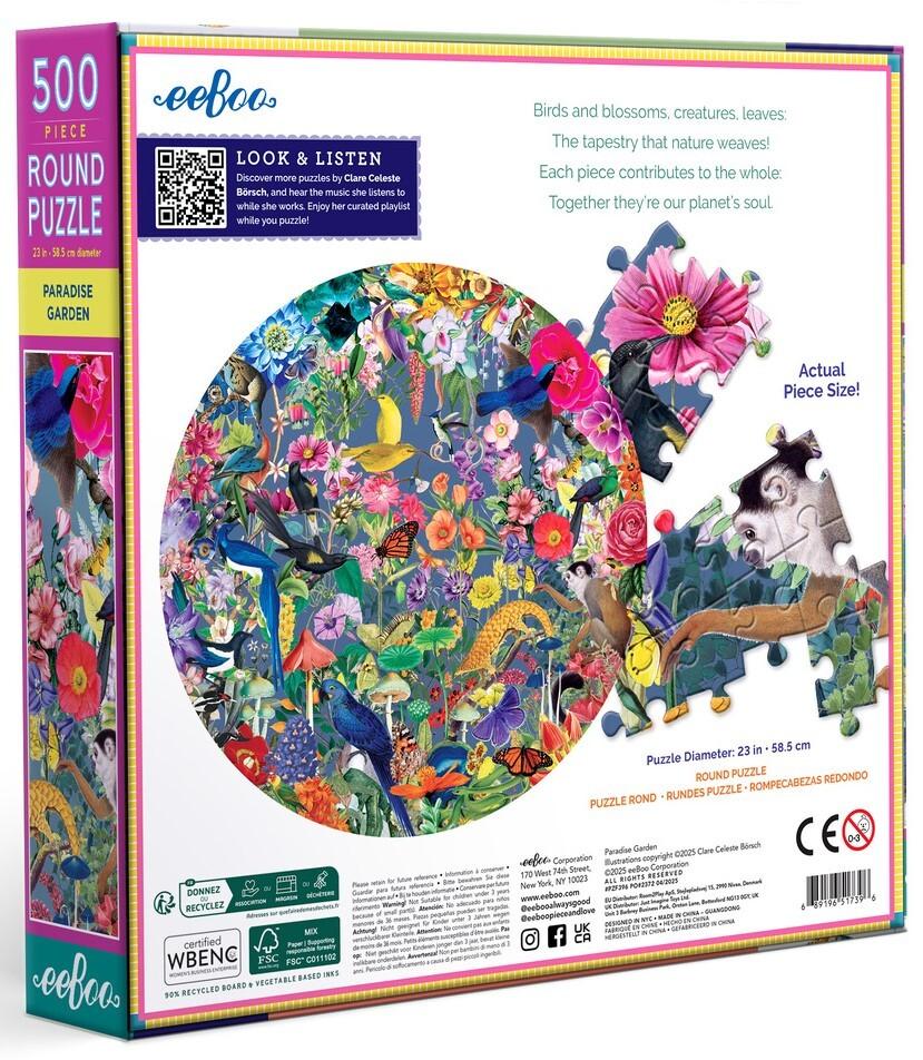 eeBoo: Paradise Garden - Round Puzzle (500pc Jigsaw) Board Game