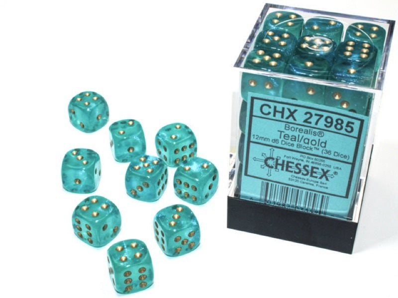 Chessex: Borealis Teal/gold Luminary 36 Dice Set