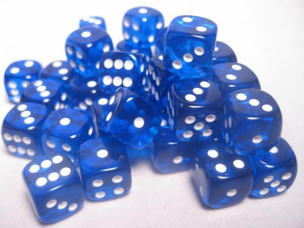 Chessex: Blue/White Translucent 36 Dice Set