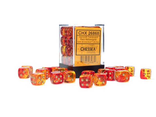 Chessex: Gemini Translucent Red-Yellow/Gold 36 Dice Set