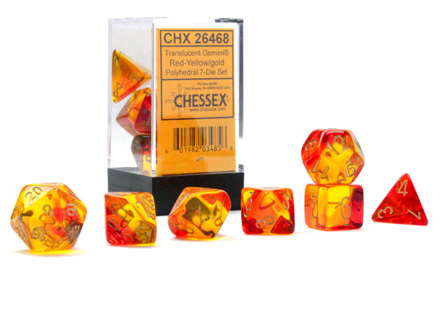 Chessex: Gemini Polyhedral Translucent Red-Yellow/Gold 7-Die Set