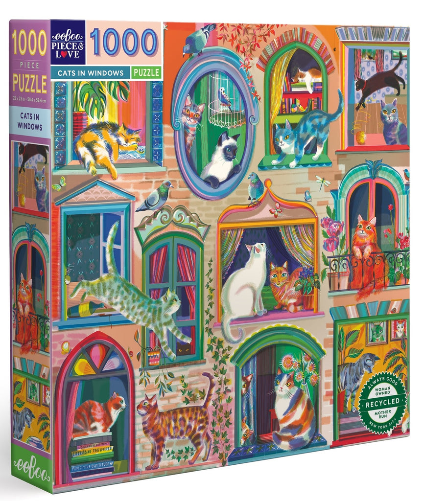 eeBoo: 1,000-Piece Jigsaw Puzzle - Piece & Love: Cats In Window Board Game