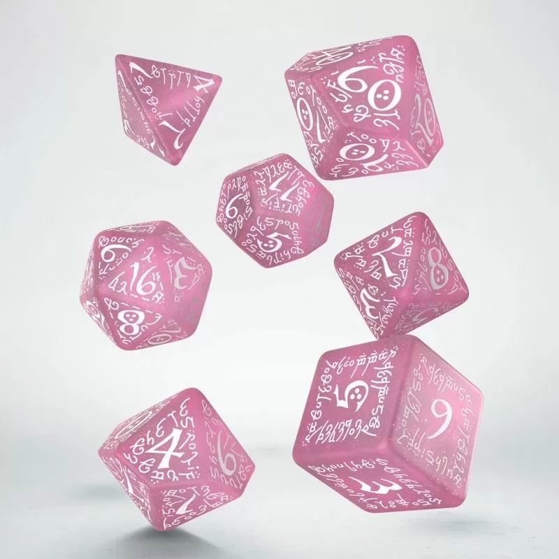 Q Workshop Elvish Dice Set: 7 Dice Set - Shimmering Pink & White