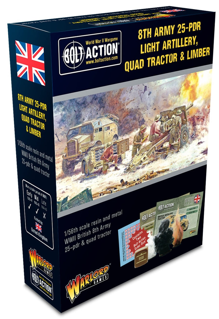 Bolt Action - 8th Army 25 Pounder Light Artillery, Quad & Limber