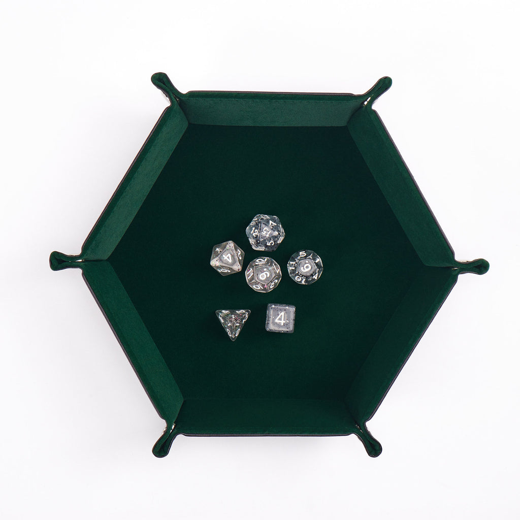 Hexagonal Velvet Dice Tray (Green)