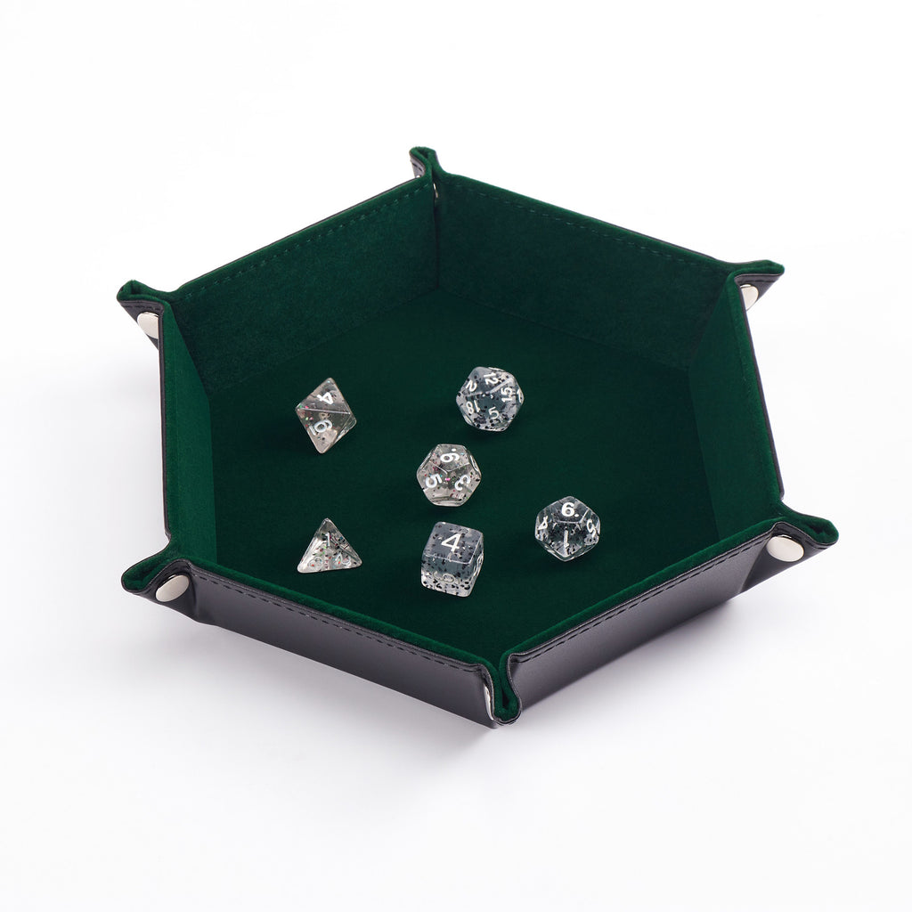 Hexagonal Velvet Dice Tray (Green)