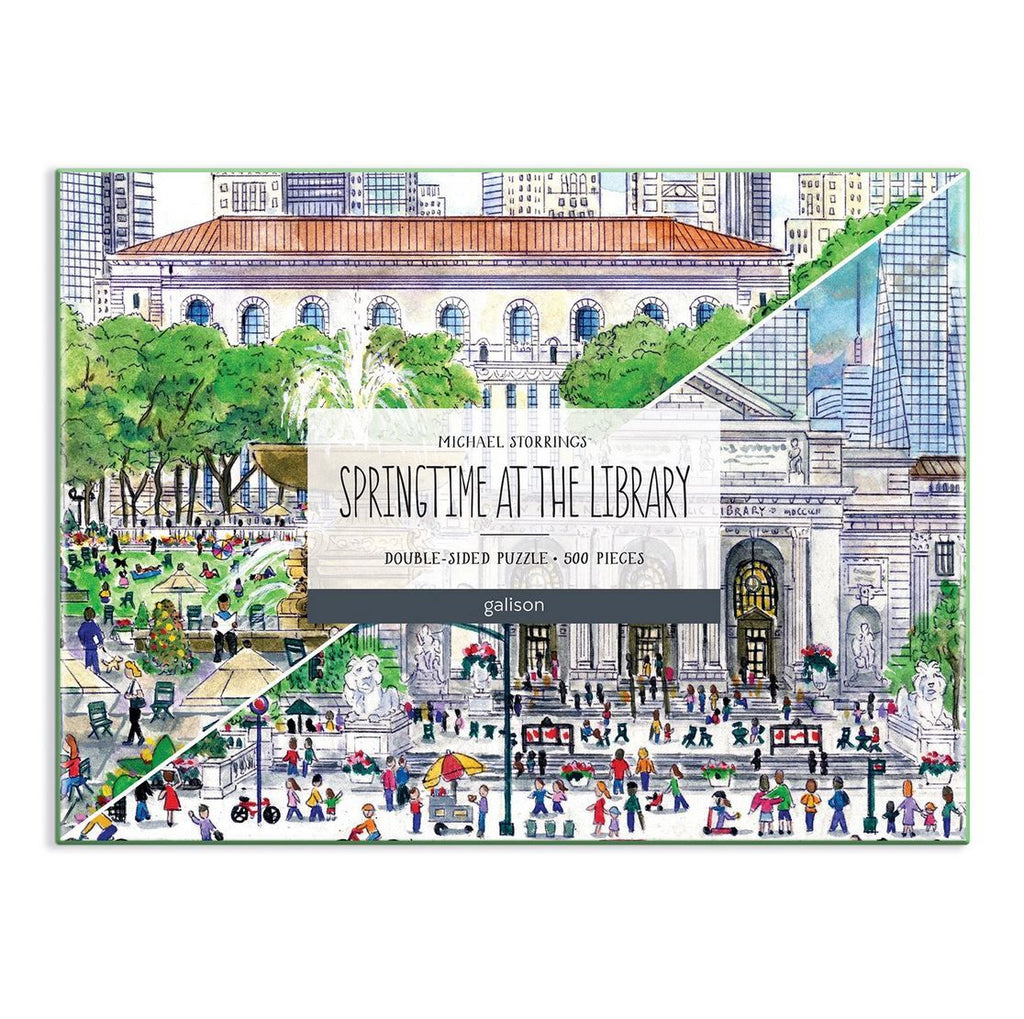 Galison: Michael Storrings Springtime at the Library - Double-Sided Puzzle (500pc Jigsaw) Board Game