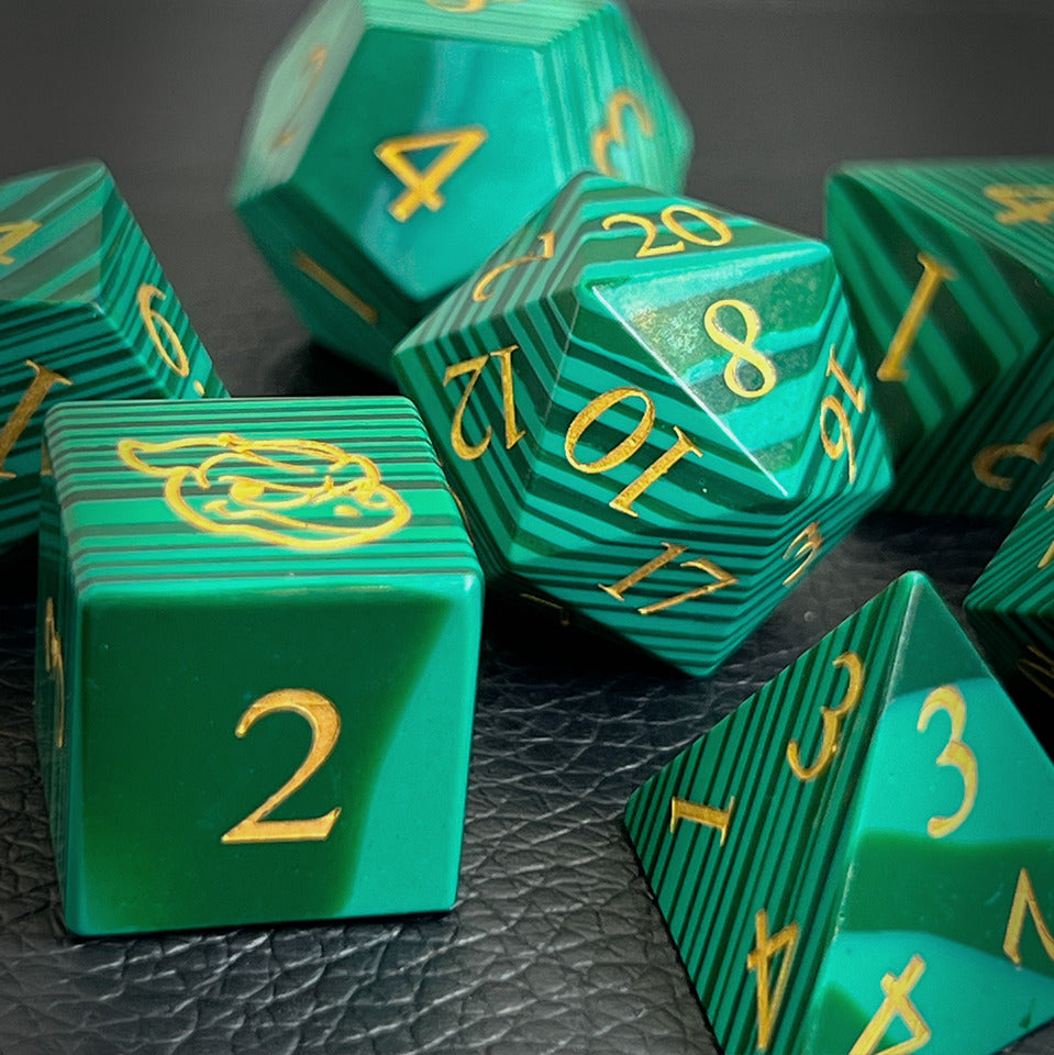 Dudley's Hoard - Transmuted Malachite Stone Dice Set