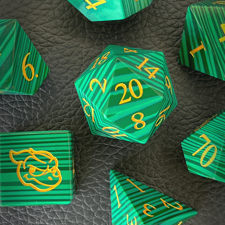 Dudley's Hoard - Transmuted Malachite Stone Dice Set