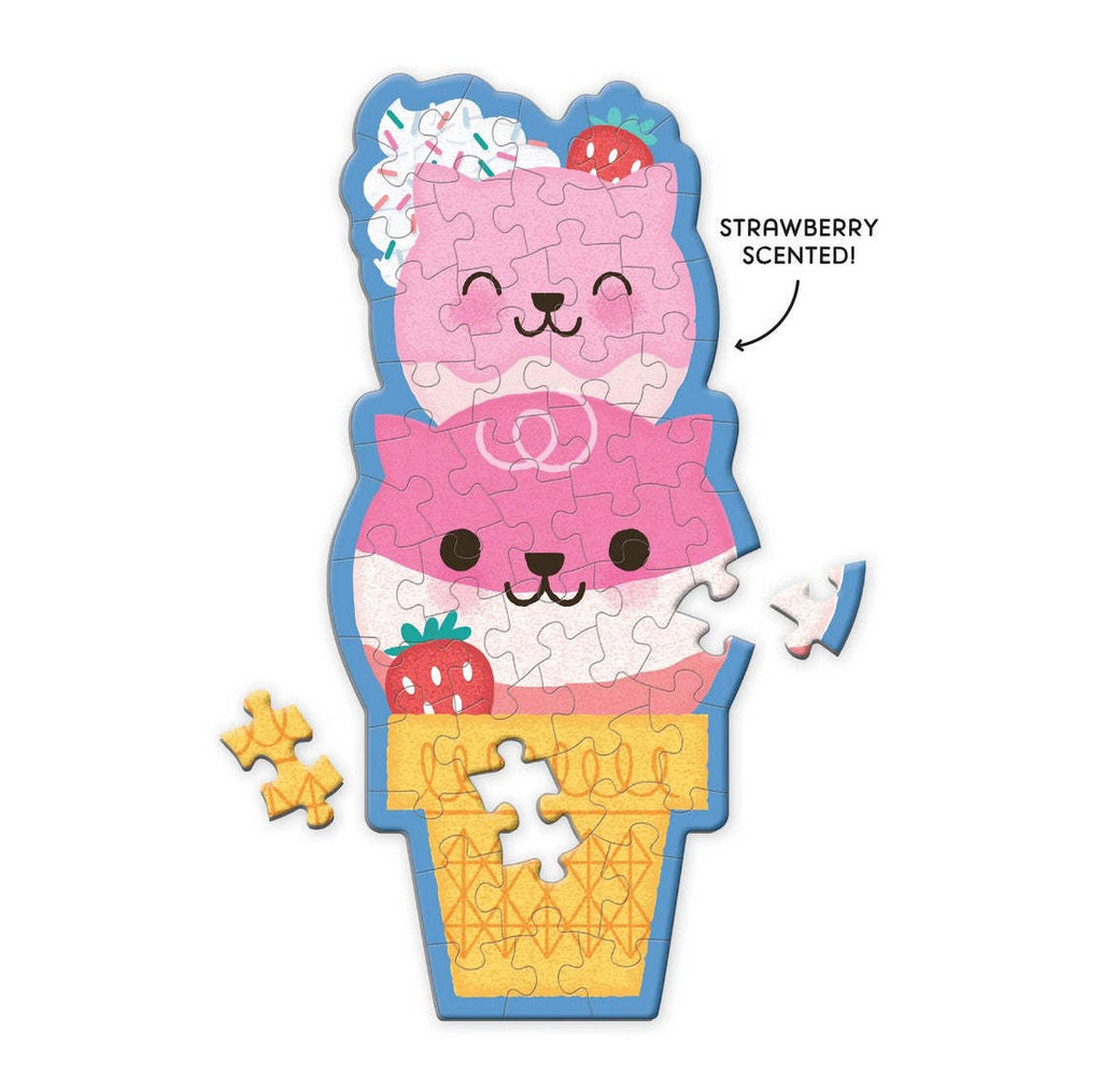 Mudpuppy: Scratch & Sniff Strawberry Cat Cone - Shaped Mini Puzzle (48pc Jigsaw) Board Game