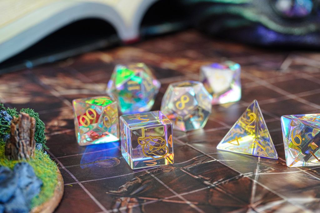 Dudley's Hoard - Clear Fractured Rainbow Glass Dice Set