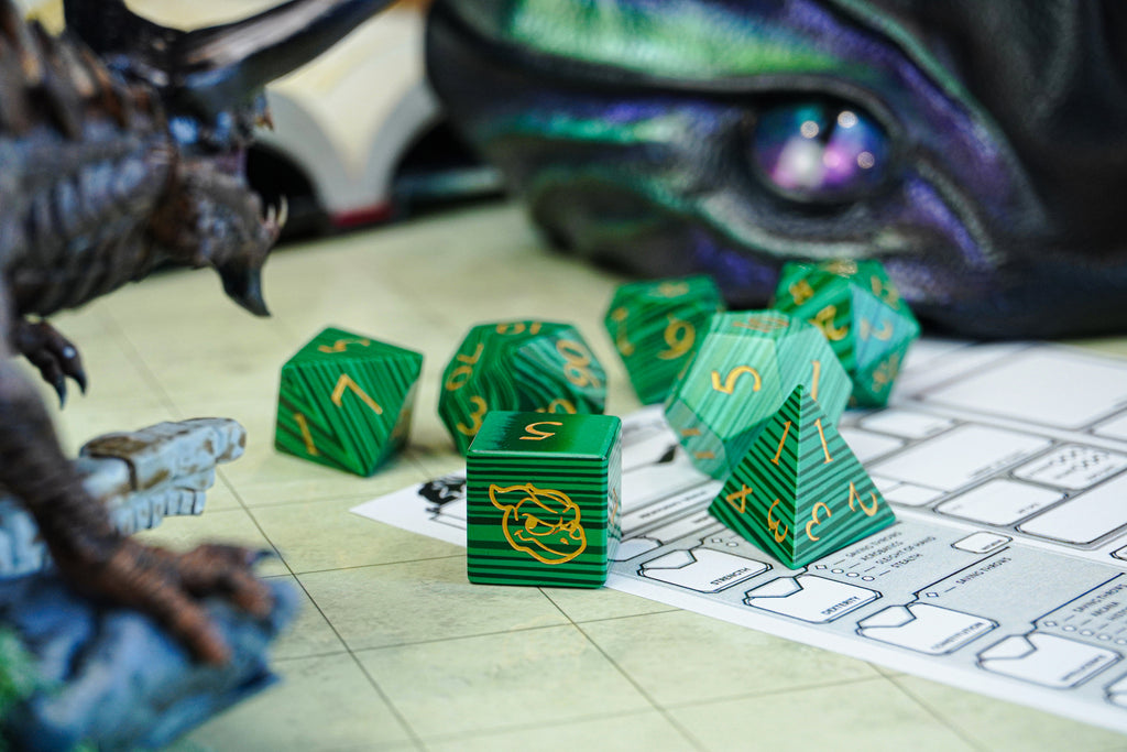 Dudley's Hoard - Transmuted Malachite Stone Dice Set