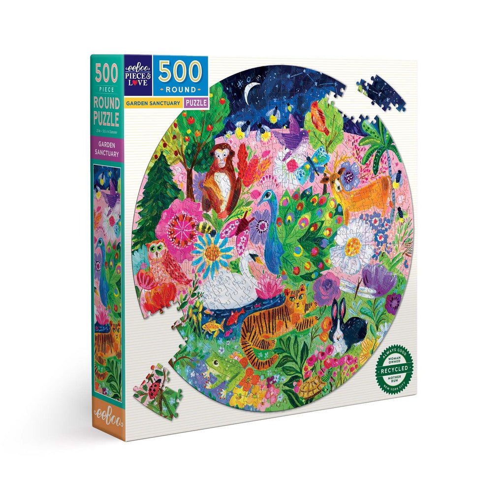 eeBoo: Garden Sanctuary - Round Puzzle (500pc Jigsaw) Board Game