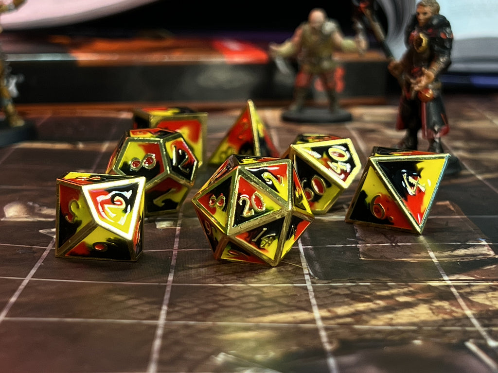 Dudley's Armoury - Tri Colour Jester Infernal Metal Dice Set