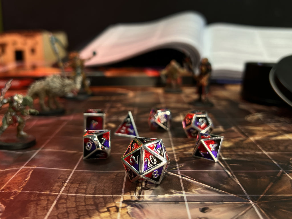 Dudley's Armoury - Tri Colour Jester Pandemonium Metal Dice Set