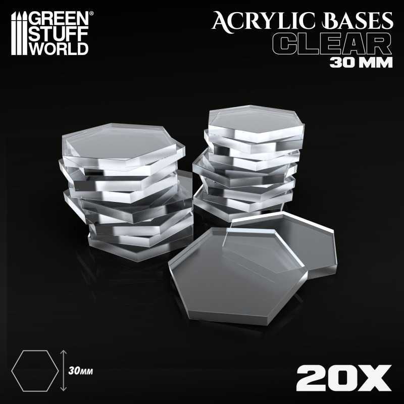 Green Stuff World: Acrylic Bases - Clear Hexagonal (20pcs, 30mm)