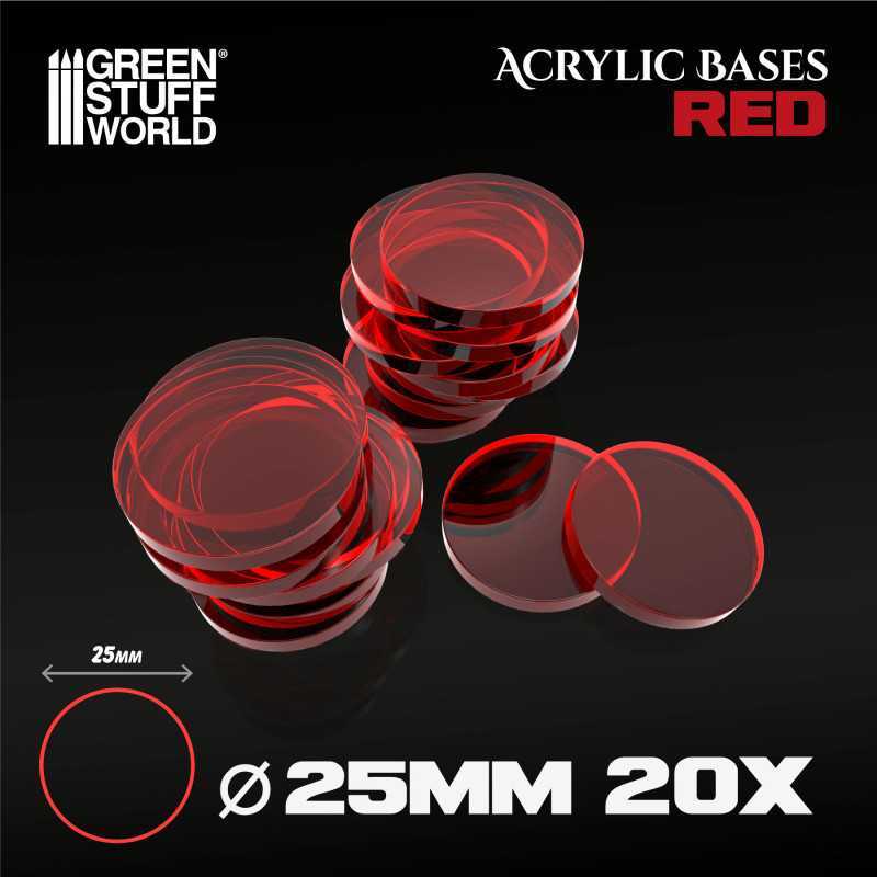 Green Stuff World: Acrylic Bases - Clear Red Round (20pcs, 25mm)