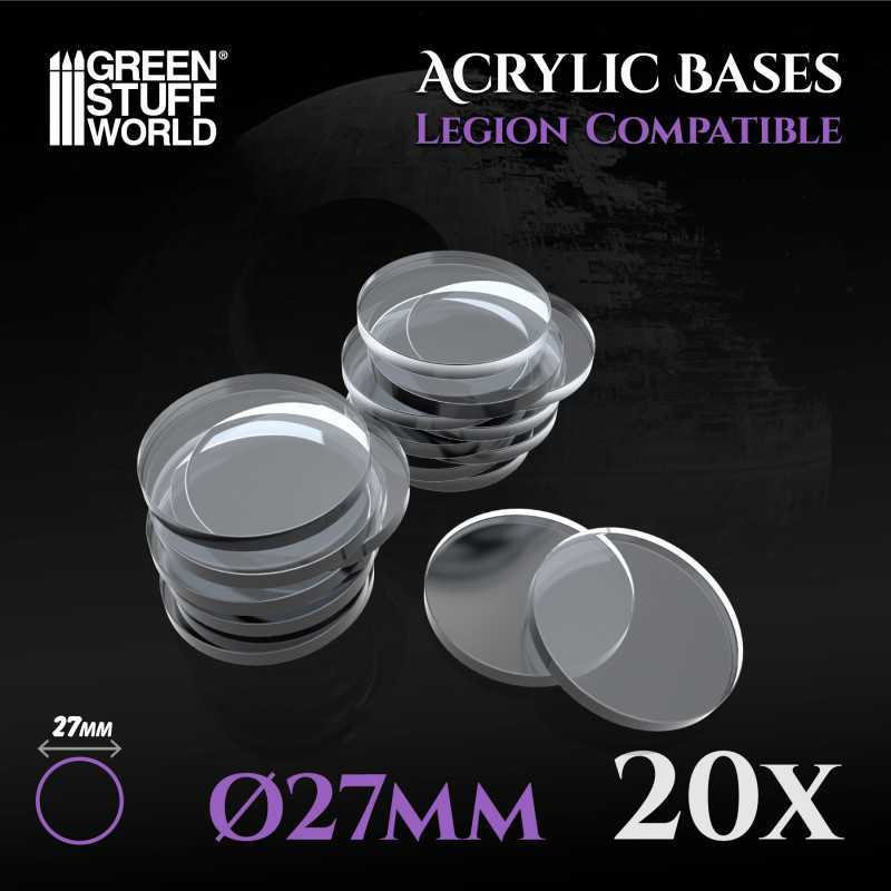 Green Stuff World: Acrylic Bases - Clear Round (20pcs, 27mm)