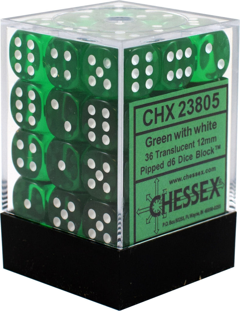 Chessex: Translucent 12mm D6 Block - Green/White