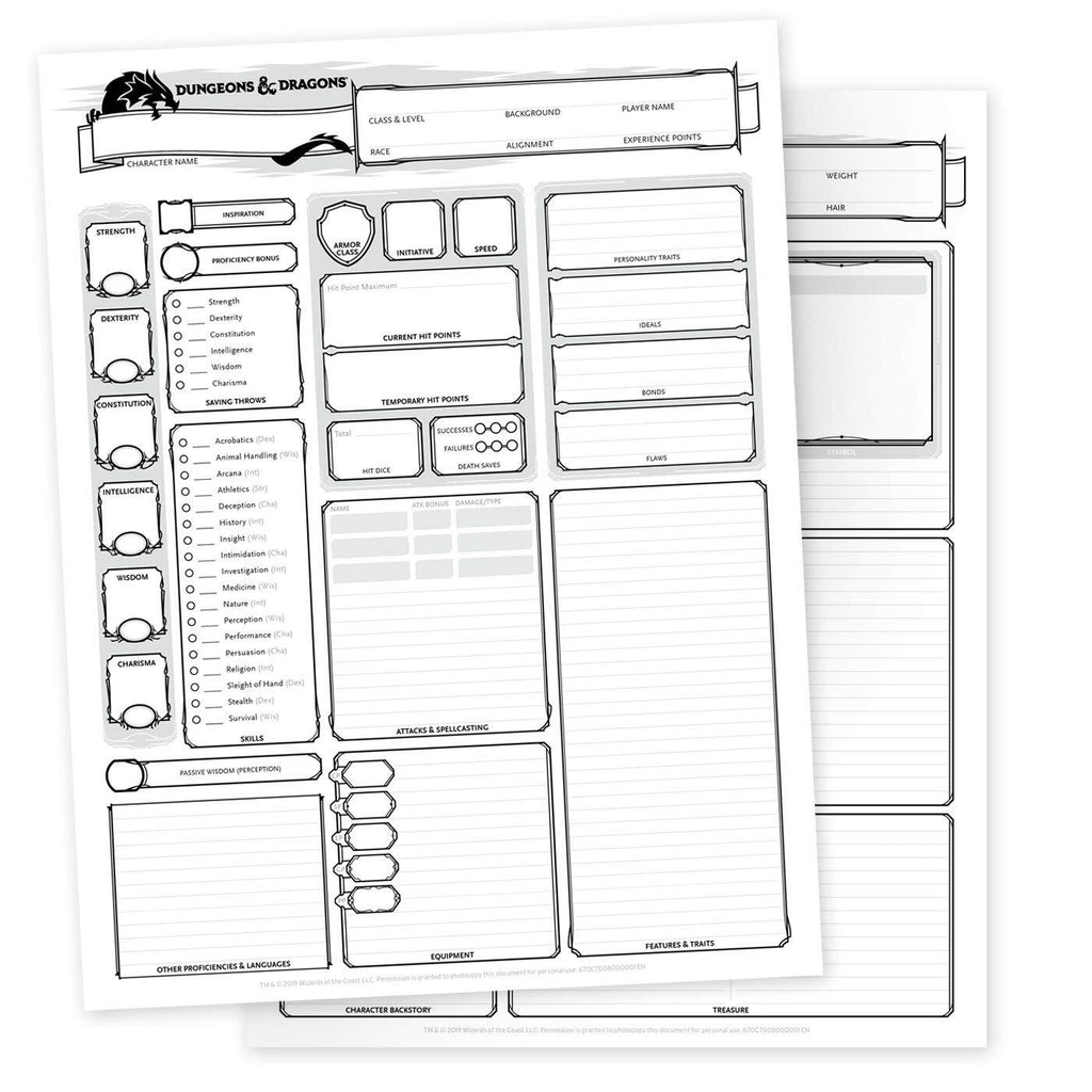 Dungeon's and Dragons Character Sheets