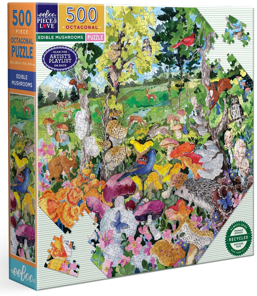 eeBoo: Edible Mushrooms - Octagonal Puzzle (500pc Jigsaw) Board Game