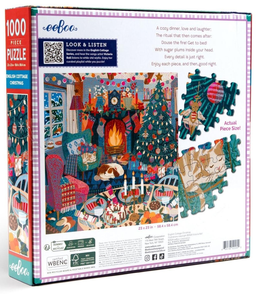 eeBoo: Christmas English Cottage - Square Puzzle (1000pc Jigsaw) Board Game