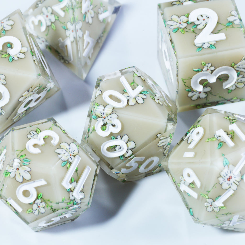 Dudley's Gallery - Tishtrya Blossom Sharp Edge Resin Dice Set