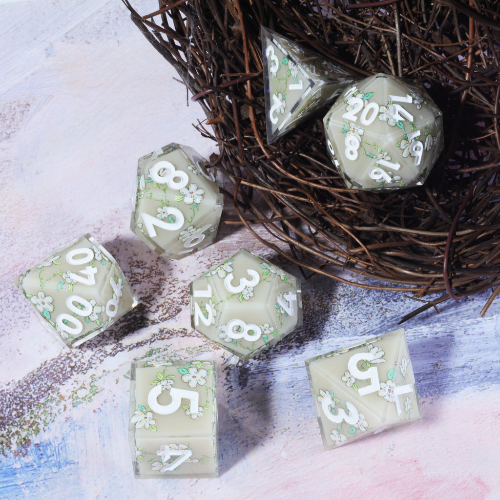 Dudley's Gallery - Tishtrya Blossom Sharp Edge Resin Dice Set