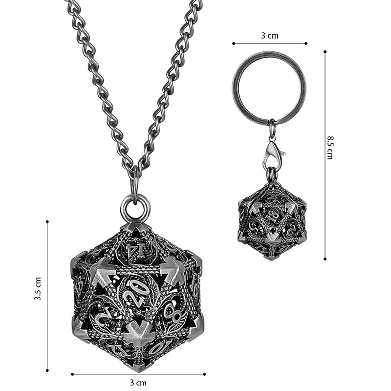 TBG: Mini Metal Dice Set with Hollow D20 Necklace Case - Gunmetal