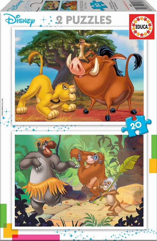 Educa: Animals Lion King and Jungle Book - Puzzles (2x20pc Jigsaws) Board Game