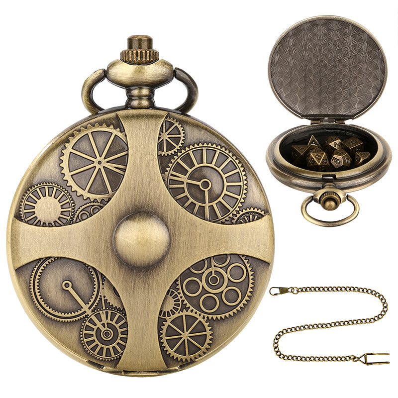Bronze Steampunk Pocket Watch Dice Case with Mini Metal Dice