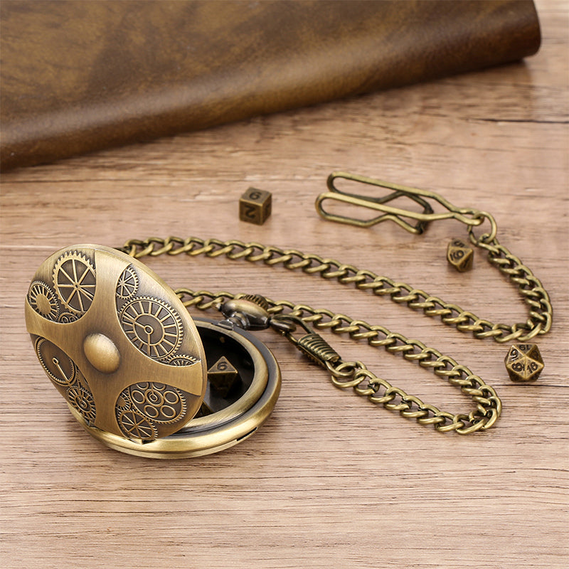 Bronze Steampunk Pocket Watch Dice Case with Mini Metal Dice