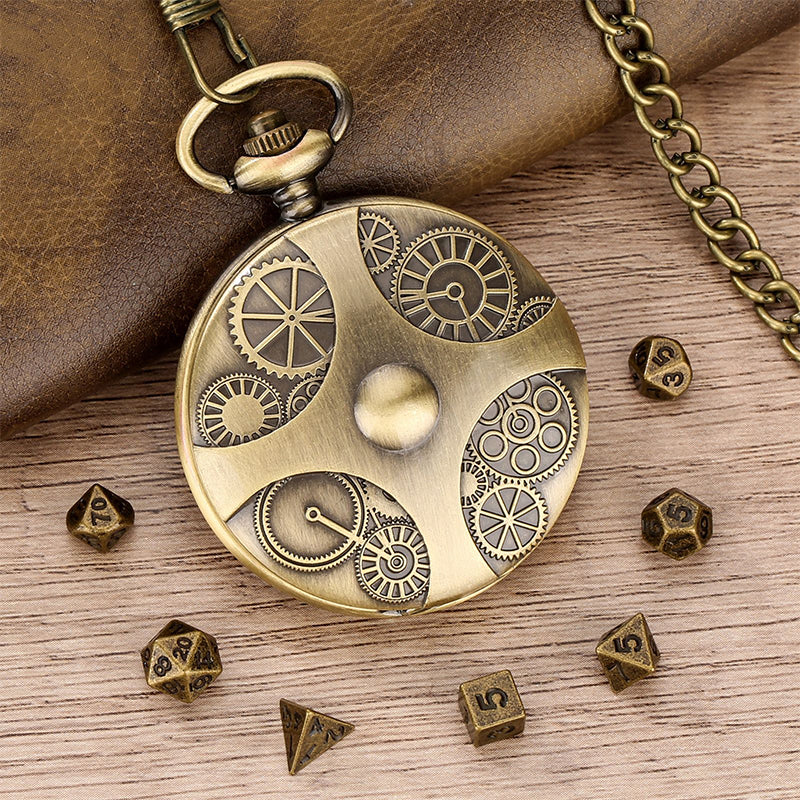 Bronze Steampunk Pocket Watch Dice Case with Mini Metal Dice