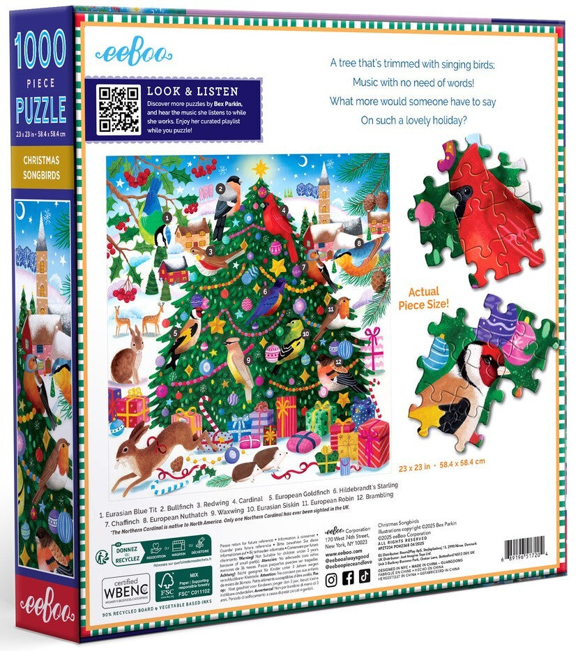 eeBoo: Christmas Songbirds - Square Puzzle (1000pc Jigsaw) Board Game