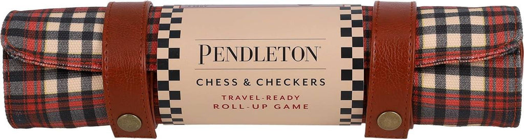 Pendleton: Red Black Check Pattern Chess & Checkers - Travel Ready Roll-Up Edition Board Game