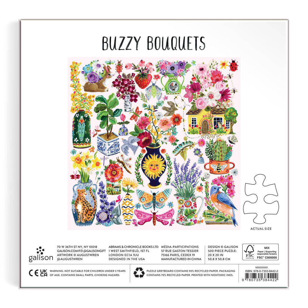 Galison: August Wren Buzzy Bouquets - 500 Piece Puzzle Board Game